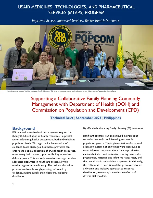 Collaborative Allocation Workshop for Family Planning Commodities
