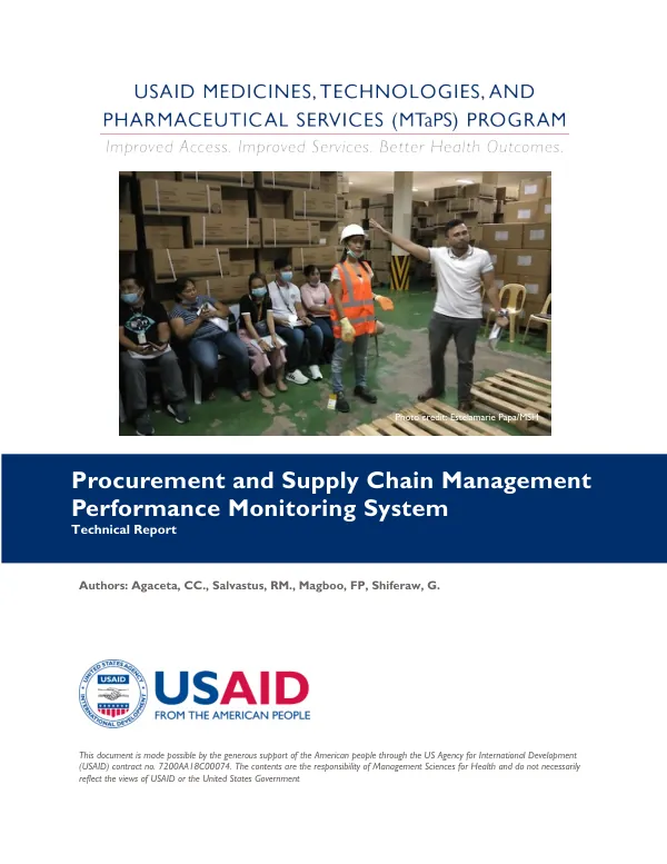 USAID MTaPS Program: Procurement and Supply Chain Management Performance Monitoring System