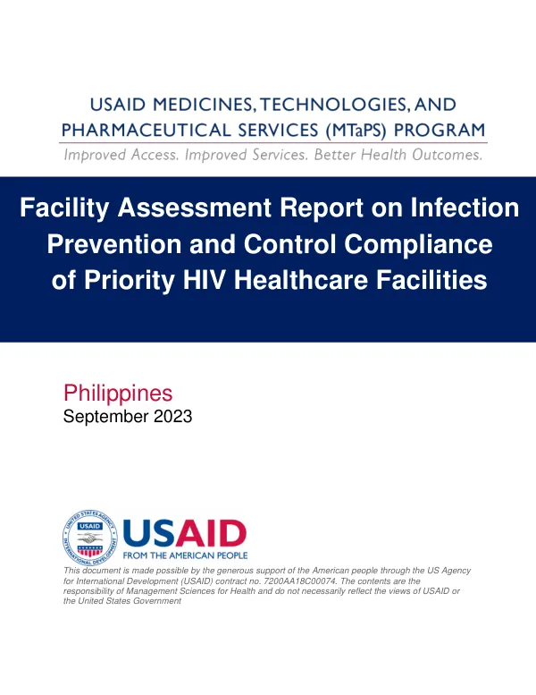 Facility Assessment Report on Infection Prevention and Control Compliance of Priority HIV Healthcare Facilities