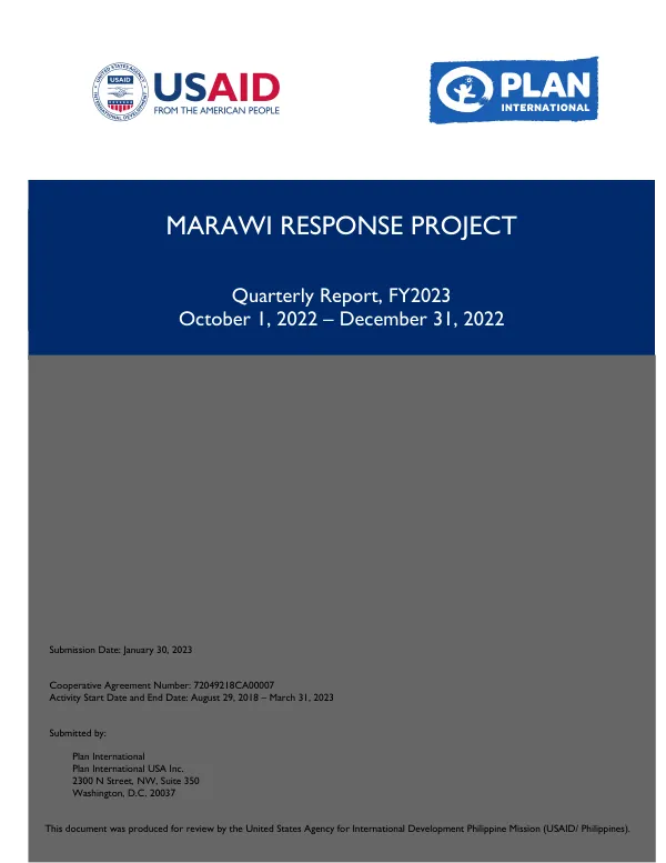 Marawi Response Project Quarterly Report, FY2023