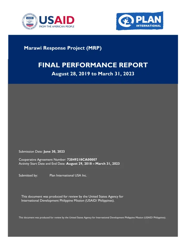 Final Performance Report: Marawi Response Project