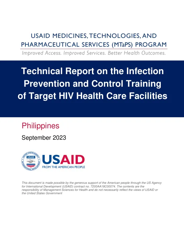 Technical Report on the Infection Prevention and Control Training of Target HIV Health Care Facilities