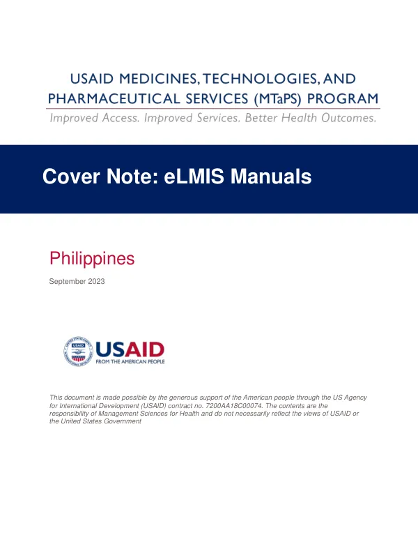 USAID MTAPS PROGRAM: eLMIS Manuals