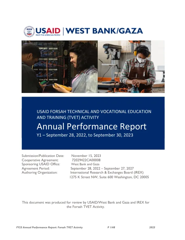 FY23 Annual Performance Report: Forsah TVET Activity