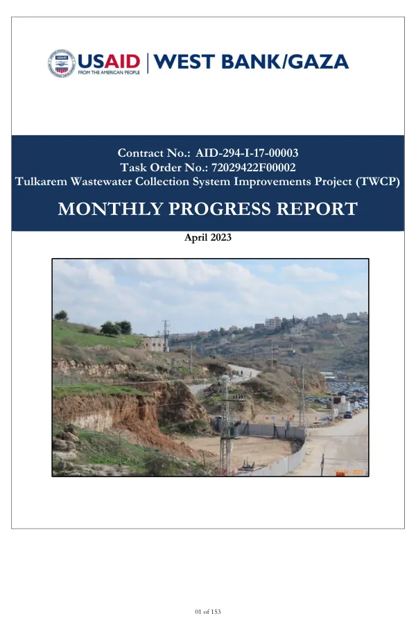 Monthly Progress Report No. 6: Tulkarem Wastewater Collection System Improvements Project