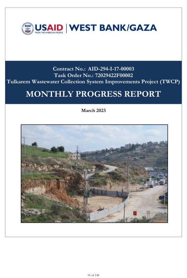 Monthly Progress Report No. 5: Tulkarem Wastewater Collection System Improvements Project
