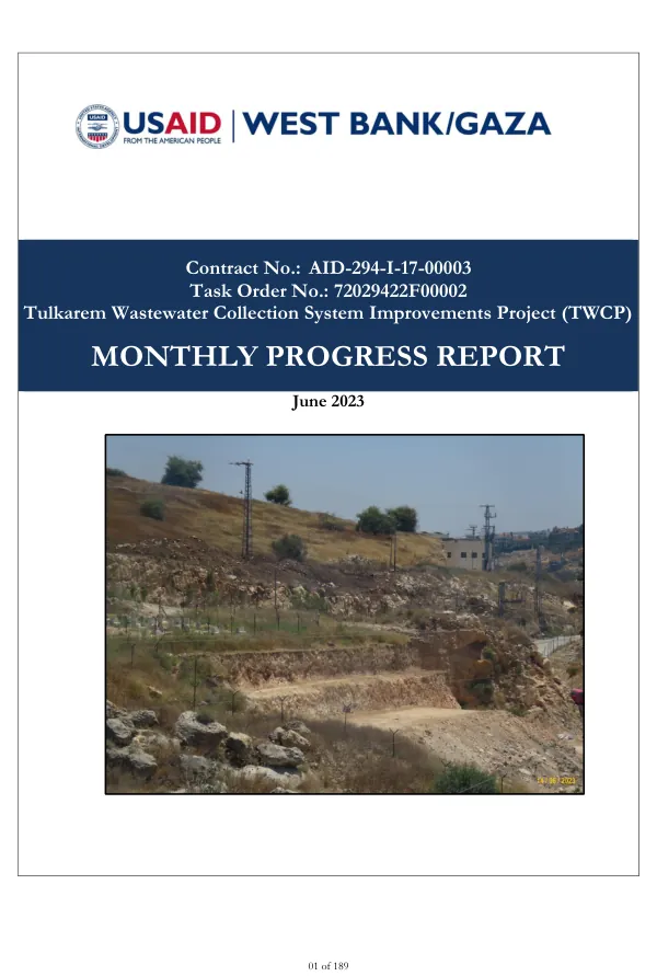 Monthly Progress Report No. 8: Tulkarem Wastewater Collection System Improvements Project