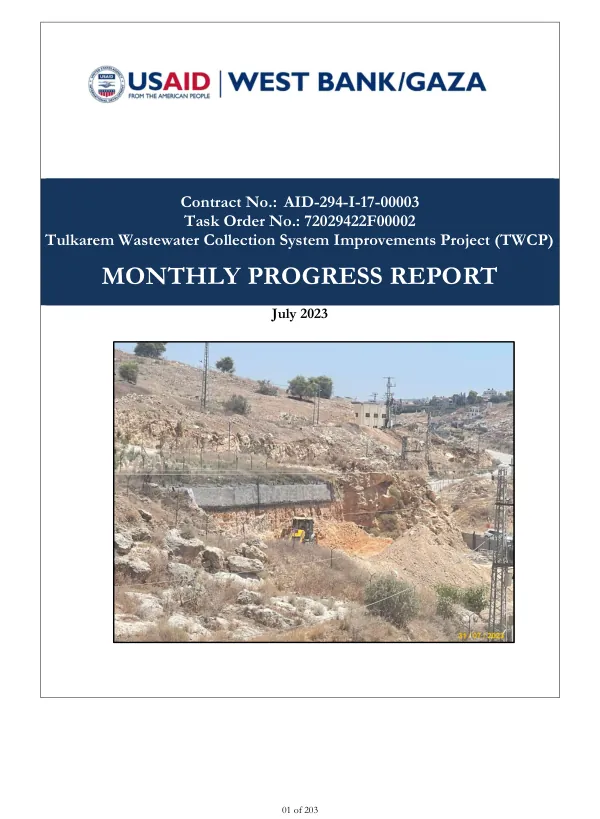Monthly Progress Report No. 9: Tulkarem Wastewater Collection System Improvements Project
