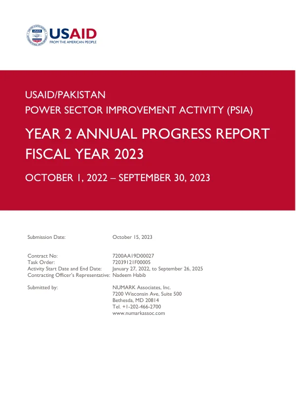 Year 2 Annual Progress Report: Power Sector Improvement Activity (PSIA) Fiscal Year 2023