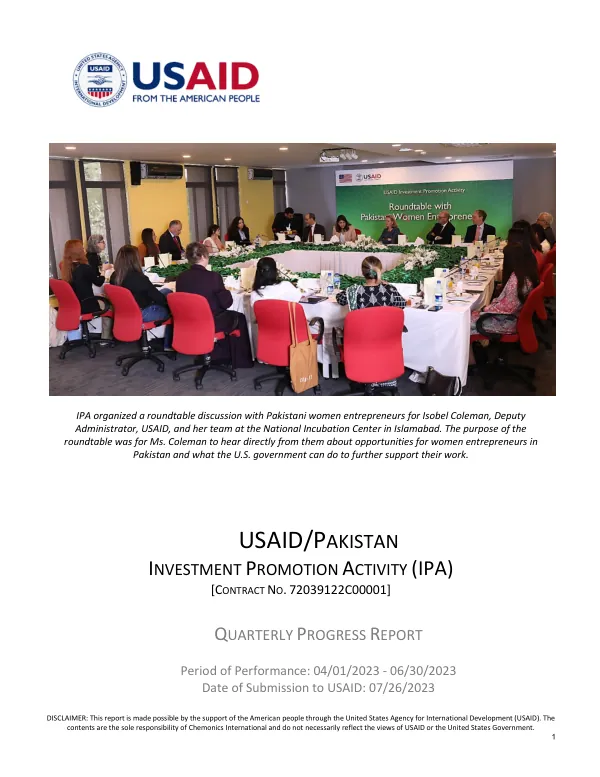 USAID Investment Promotion Activity, Quarterly Progress Report, APR-JUN 2023