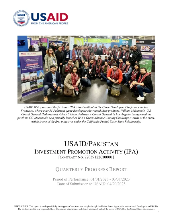 USAID Investment Promotion Activity, Quarterly Progress Report, Jan-Mar 2023