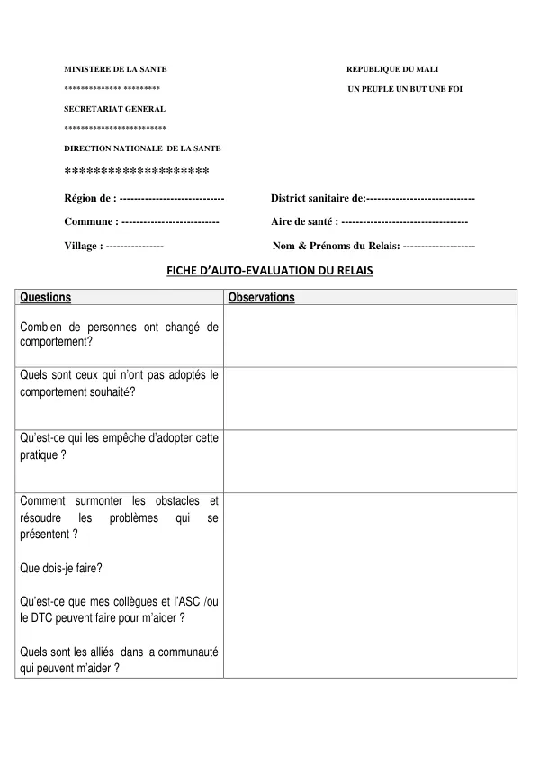 FICHE D’AUTO-EVALUATION DU RELAIS
