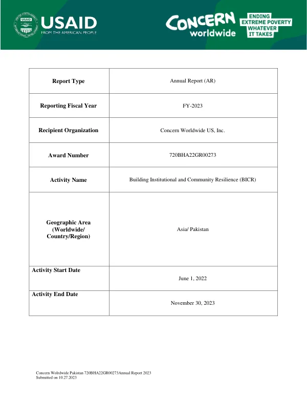 Annual Report 2023: Building Institutional and Community Resilience (BICR)