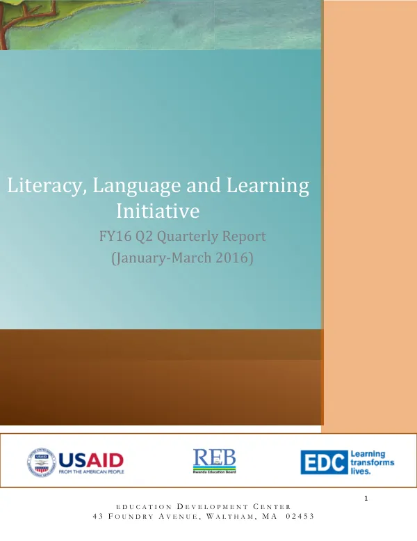 Literacy, Language and Learning Initiative FY16 Q2 Quarterly Report (January-March 2016)