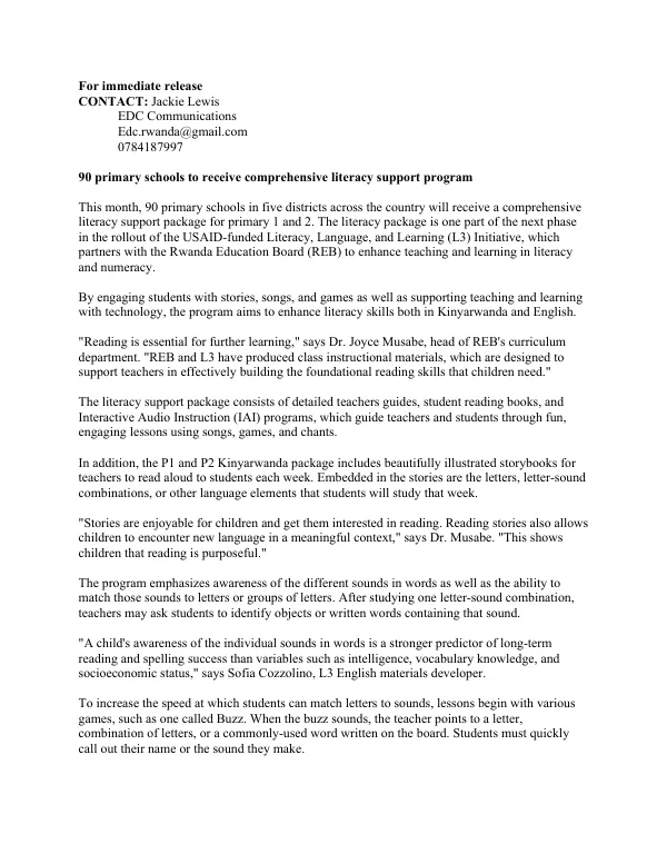90 primary schools to receive comprehensive literacy support program
