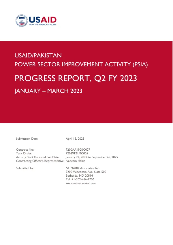 Power Sector Improvement Activity (PSIA) Progress Report, Q2 FY 2023