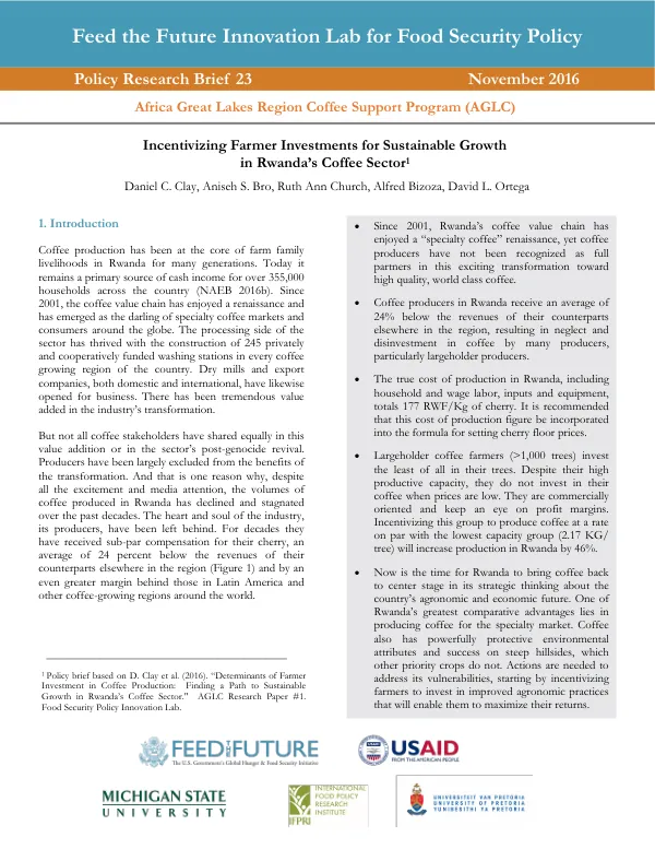 Feed the Future Innovation Lab for Food Security Policy Policy Research Brief 23