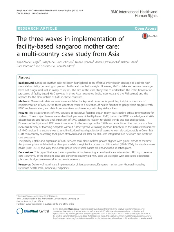 The three waves in implementation of facility-based kangaroo mother care: a multi-country case study from Asia