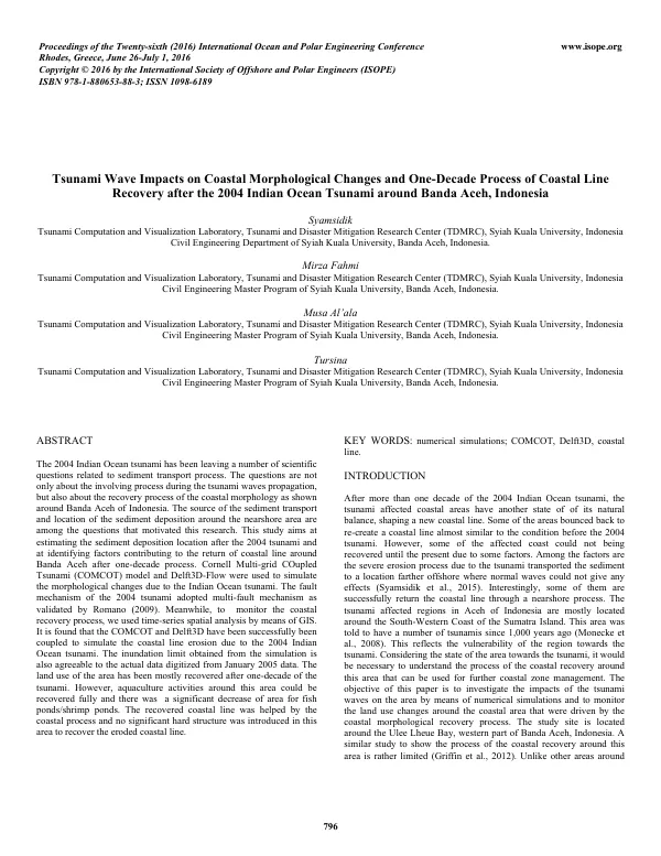 Tsunami Wave Impacts on Coastal Morphological Changes and One-Decade Process of Coastal Line Recovery after the 2004 Indian Ocean Tsunami around Banda Aceh, Indonesia