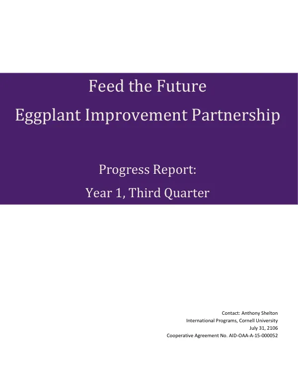 Feed the Future Eggplant Improvement Partnership Progress Report: Year 1, Third Quarter