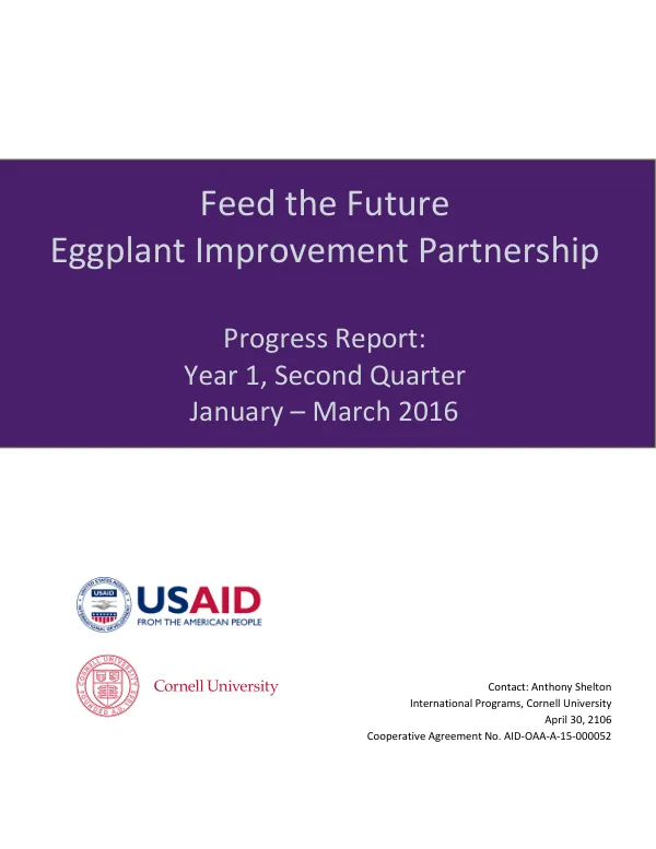 Feed the Future Eggplant Improvement Partnership Progress Report: Year 1, Second Quarter