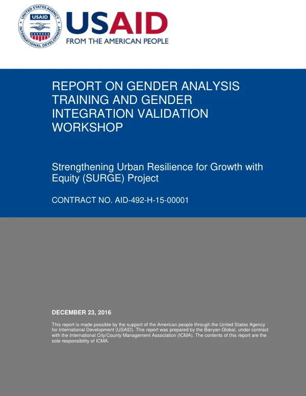 Report on Gender Analysis Training and Gender Integration Validation Workshop