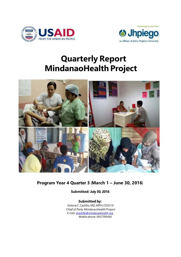 Quarterly Report: MindanaoHealth Project