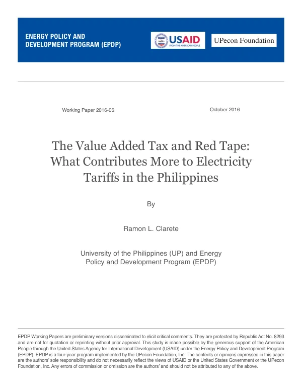 The Value Added Tax and Red Tape: What Contributes More to Electricity Tariffs in the Philippines