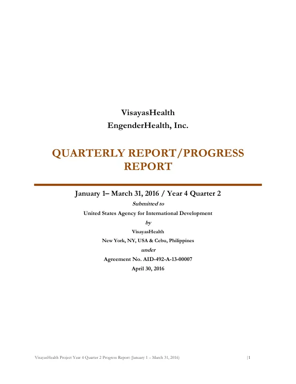 VisayasHealth Project Year 4 Quarter 2 Progress Report (January 1 – March 31, 2016)