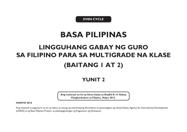 Lingguhang Gabay ng Guro sa Filipino para sa Multigrade na Klase (Baitang 1 at 2)