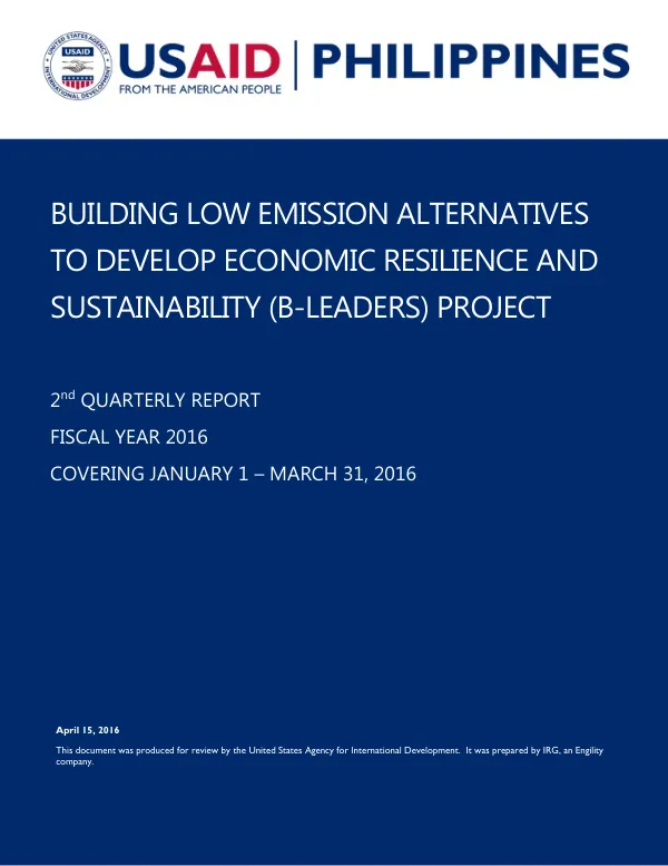Building Low Emission Alternatives to Develop Economic Resilience and Sustainability Project 2nd Quarterly Report