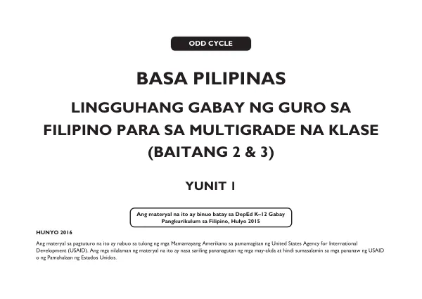 Lingguhang Gabay ng Guro sa Filipino para sa Multigrade na Klase (Baitang 2 & 3)