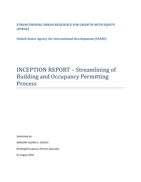 Inception Report – Streamlining of Building and Occupancy Permitting Process