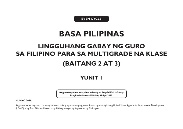 Lingguhang Gabay ng Guro sa Filipino para sa Multigrade na Klase (Baitang 2 at 3)