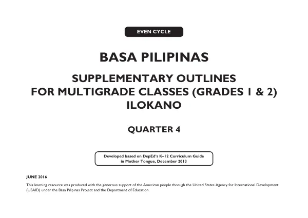 Supplementary Outlines for Multigrade Classes (Grades 1 & 2) Ilokano