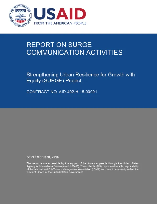 Report on Communication, September 2016: Strengthening Urban Resilience for Growth with Equity (SURGE) Project