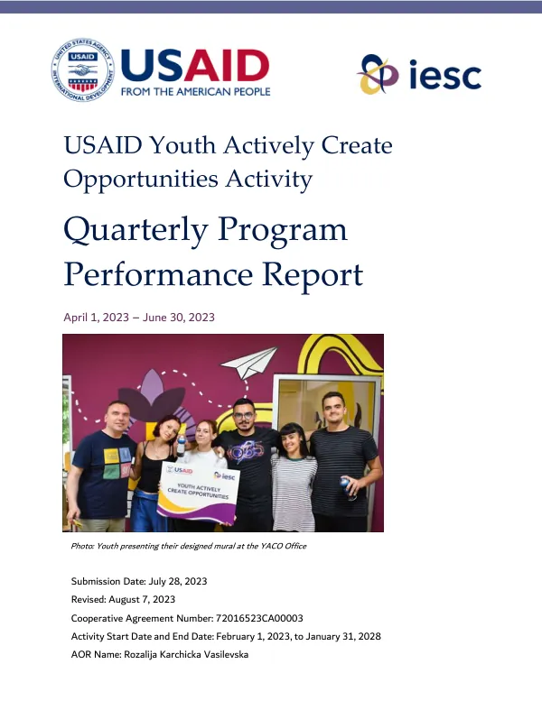 USAID Youth Actively Create Opportunities Activity Quarter 3 Performance Report FY2023