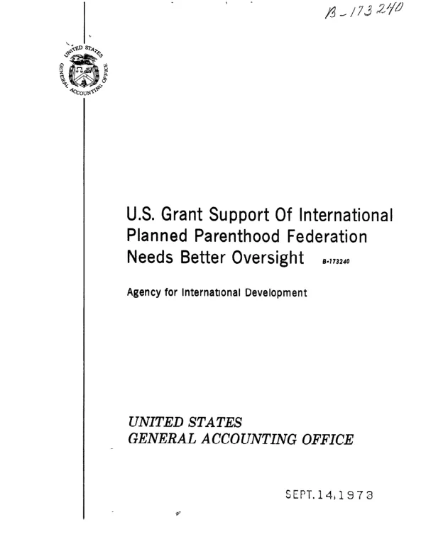 U.S. Grant Support of International Planned Parenthood Federation Needs Better Oversight