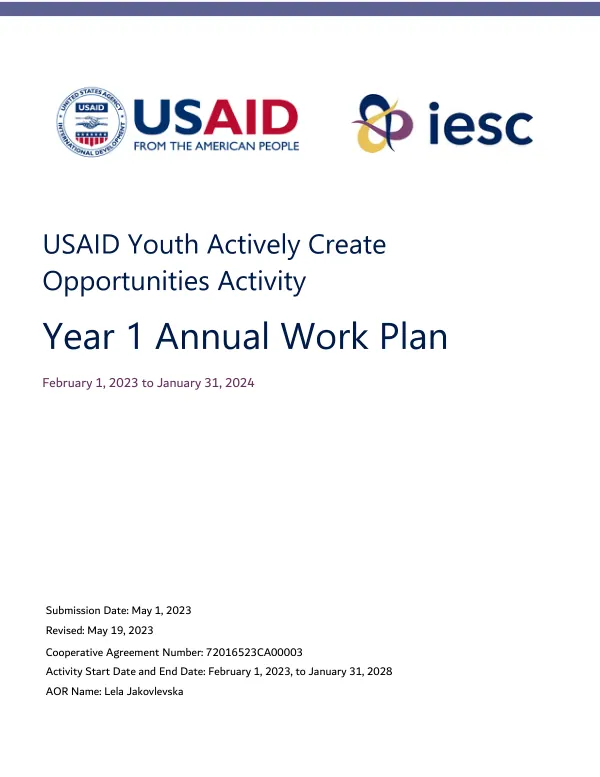 USAID Youth Actively Create Opportunities Activity Year 1 Work Plan