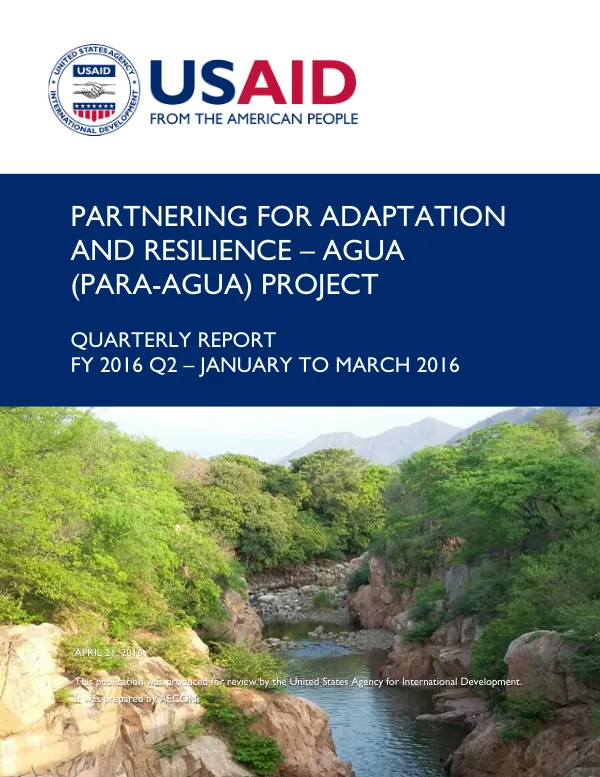 Partnering for Adaptation and Resilience – Agua (PARA-Agua) Project Quarterly Report FY 2016 Q2 – January to March 2016