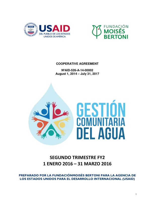 Cooperative Agreement AID-526-A-14-00002: Gestión Comunitaria del Agua