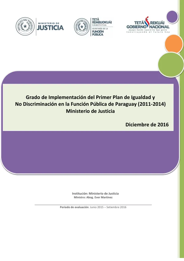 Instrumento preliminar de evaluación de la implementación del Primer Plan de Igualdad y No Discriminación en la Función Pública de Paraguay (2011-2014)