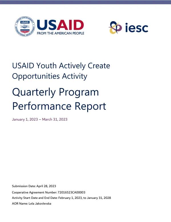 USAID Youth Actively Create Opportunities Activity Quarter 2 Performance Report FY2023