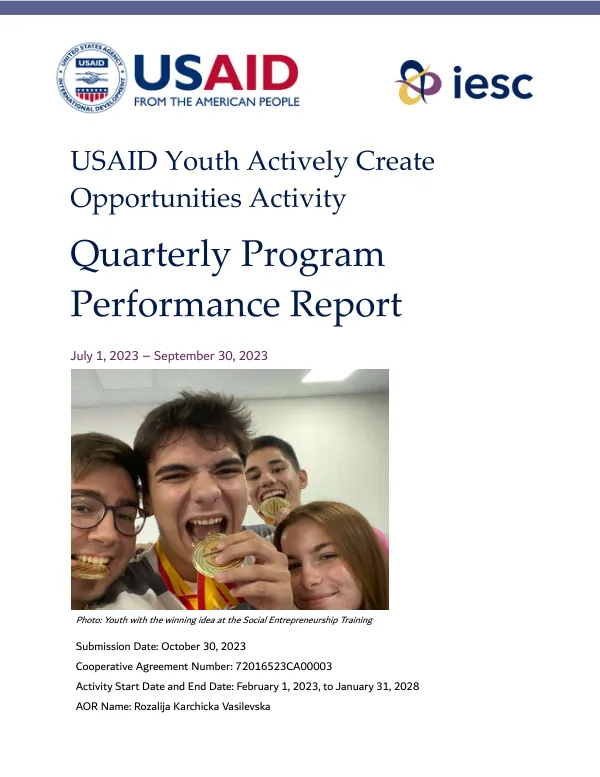 USAID Youth Actively Create Opportunities Activity Quarter 4 Performance Report FY2023