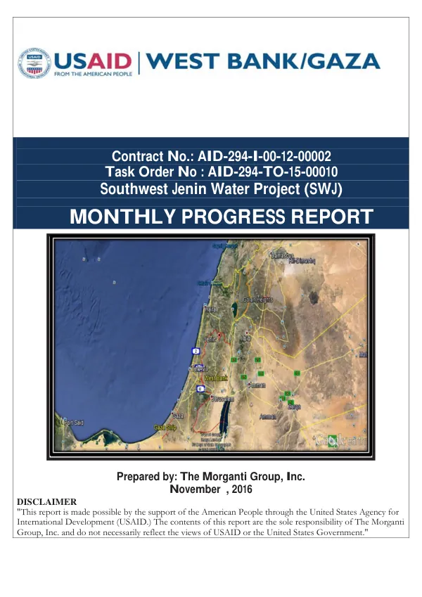 Monthly Progress Report No. 13: Southwest Jenin Water Project