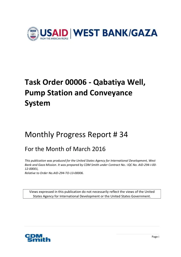 TO-00006 Monthly Progress Report No. 34. March 2016