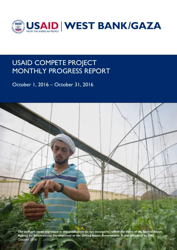 USAID Compete Project Monthly Progress Report, October 1 – 31, 2016