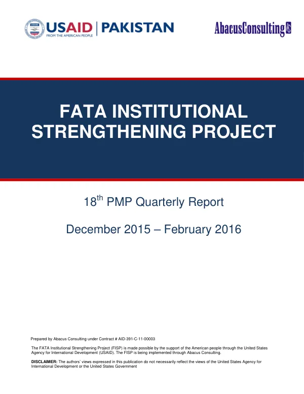 18th PMP Quarterly Report: FATA Institutional Strengthening Project