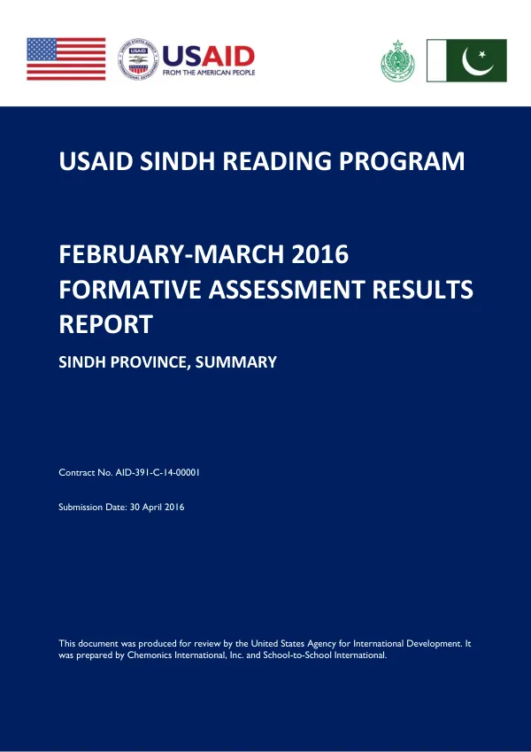 Formative Assessment Results Report, Sindh Province, Summary