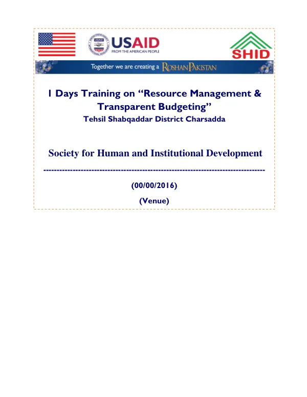 1 Days Training on “Resource Management & Transparent Budgeting”